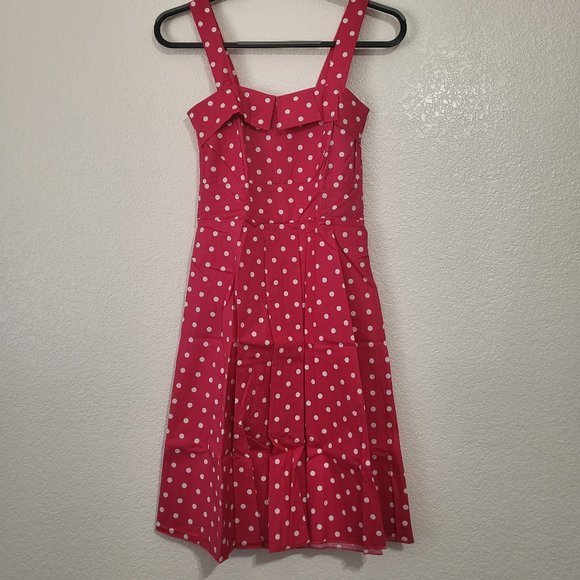 Vintage 1950s Polka Dots Empire Fold Over Women's Juniors Swing Dress in Pink‎ - Picture 5 of 9